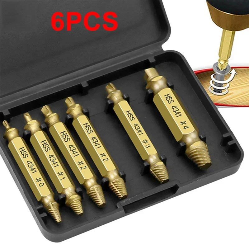 6 PCS Screw Extractor เจาะชุด Bit Stripped Broken Screw Bolt Remover Extractor ได้อย่างง่ายดาย Take Out เครื่องมือรื้อถอน