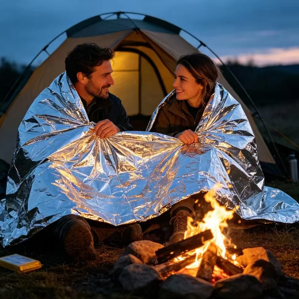 Mylar Thermal Emergency Blanket, Silver Foil Space Survival Blanket, Heat Retention First Aid Blanket for Camping Hiking Outdoor