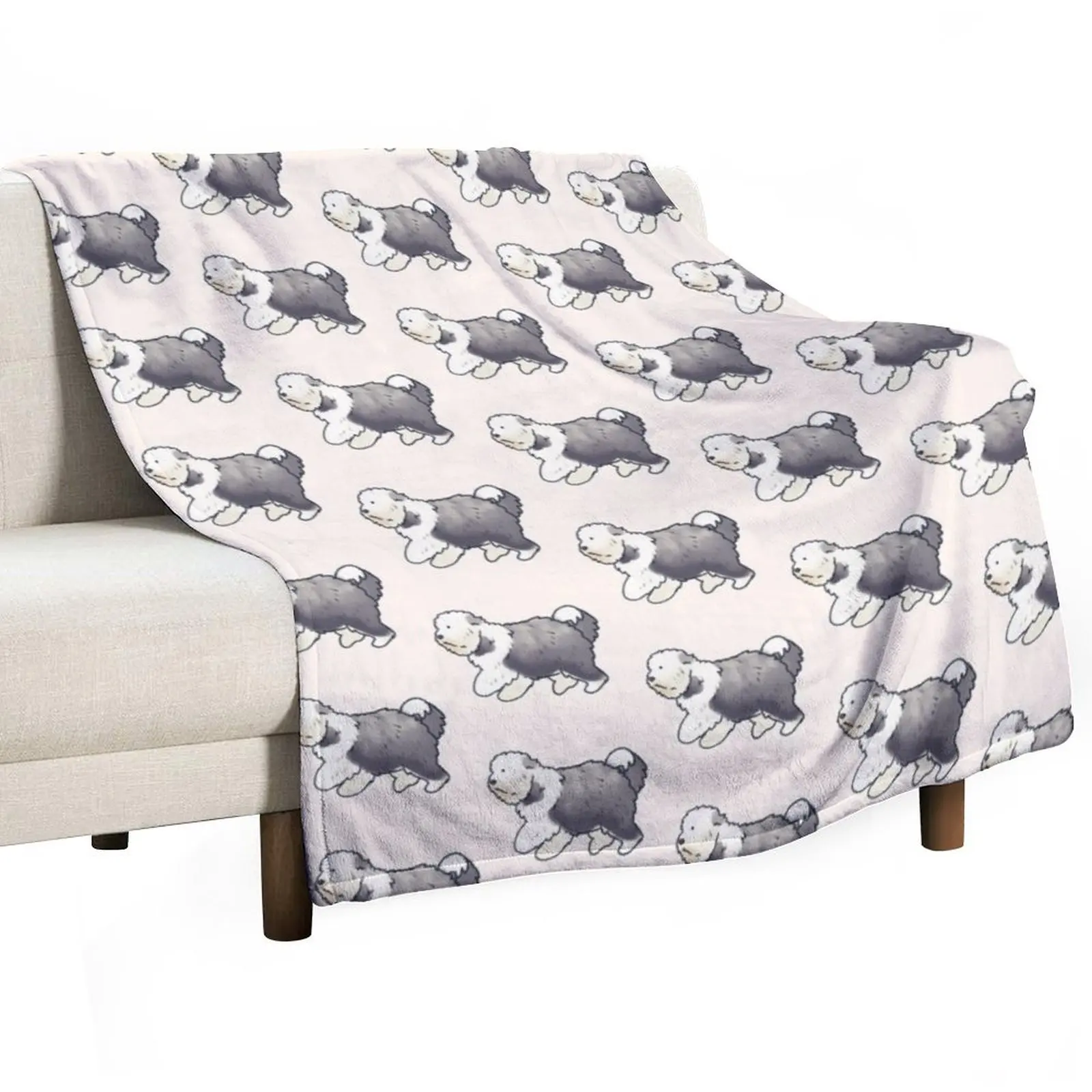 

Old English Sheepdog drawing Throw Blanket Soft Plush Blanket as Housewarming Gift