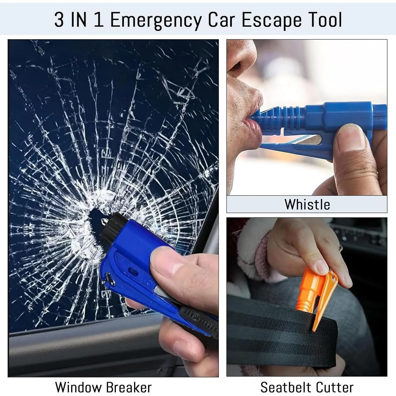 8 Pcs Car Window Breaker Tool Keychain, 3 in 1 Glass Breaker and Seatbelt Cutter & Survival Whistle, Emergency Keychain Car Esca