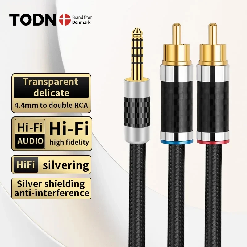 TODN HIFI OFC مطلي بالفضة 4.4 مم إلى 2RCA Aux كابل الصوت عالي الجودة 4.4 مم جاك إلى كابل 2RCA لمكبر صوت سماعة الرأس