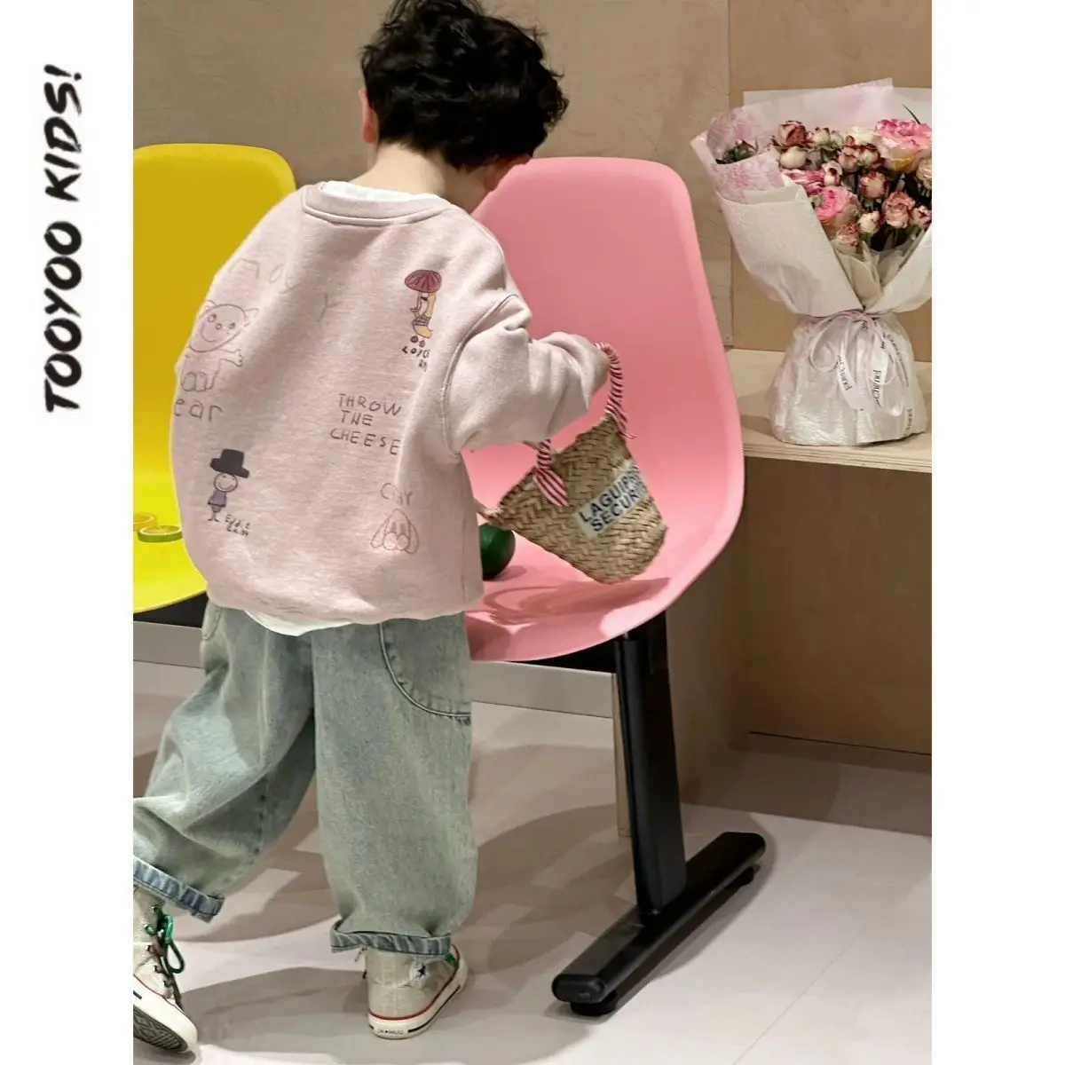 Korean Children Boys Sweatshirt Autumn Cartoon Printed Infant Baby Boys Pullovers Loose Vesatile Graffiti Toddler Kids Boys Tops