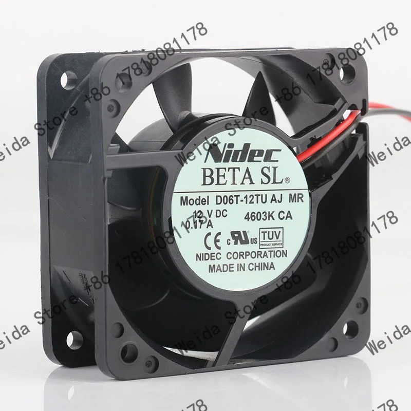 New Original Nidec 12V 6025 Inverter Ball Bearing 0.17A Two-wire D06T-12TU AJ MR 60X60X25MM Cooling fan