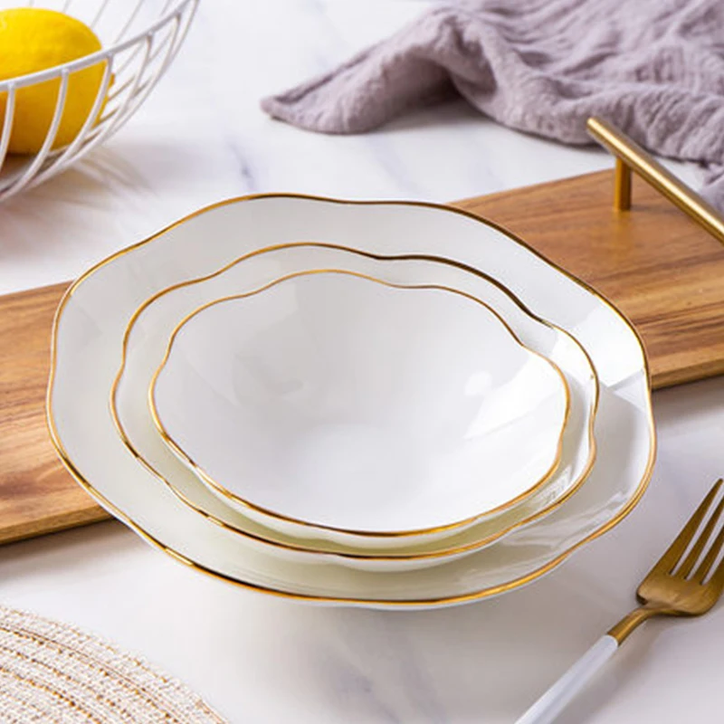 

Flower shape plates Bone China Tableware, Creative irregular-shaped Deep plate, Fruit Salad Dish and plate,net red plate Ceramic