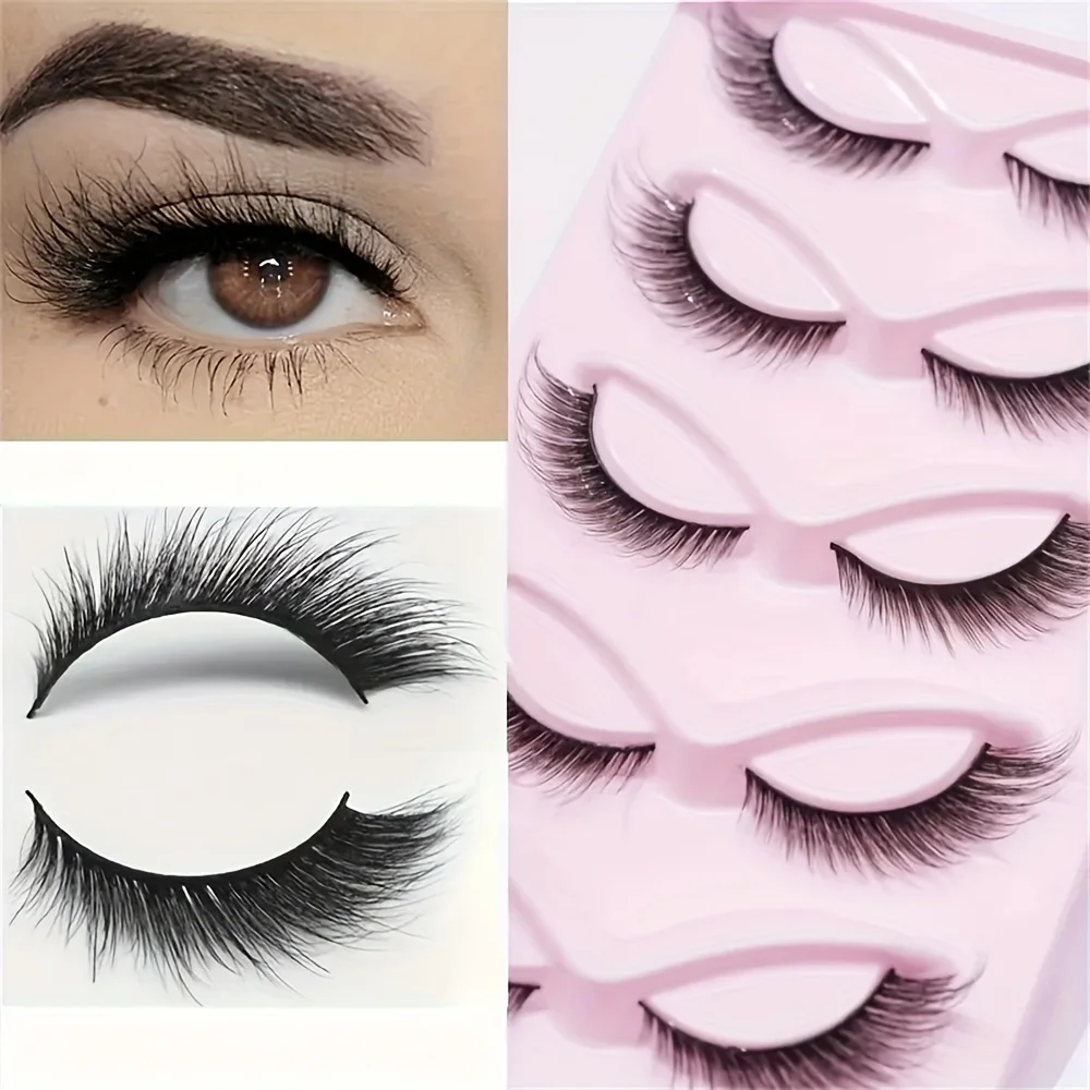 5 pares de cílios postiços de aparência natural, olhos de gato de vison fofos e olhos de raposa, cabelos finos estilo fada, melhoram seu visual sem esforço