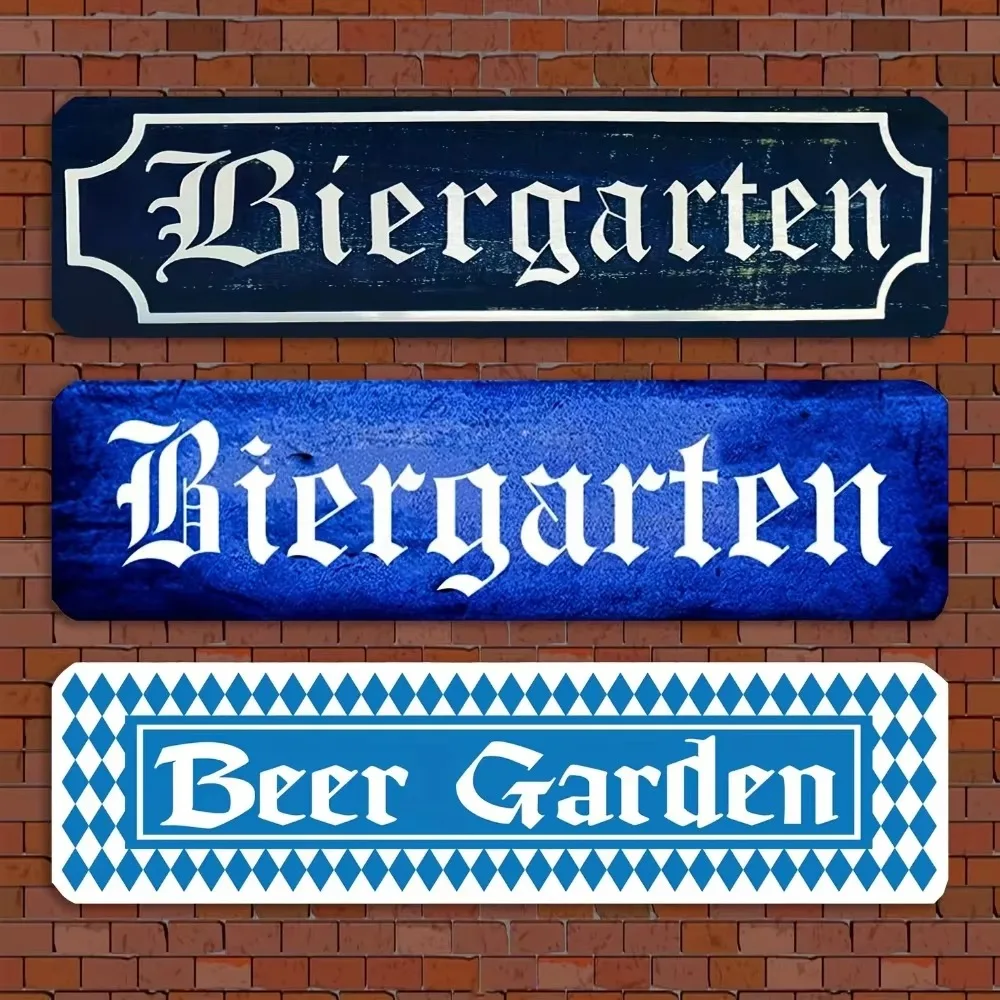 Blue Aluminum Biergarten Sign | German Beer Garden Theme | Ideal for Brewery Pub Bar & Restaurant Decor