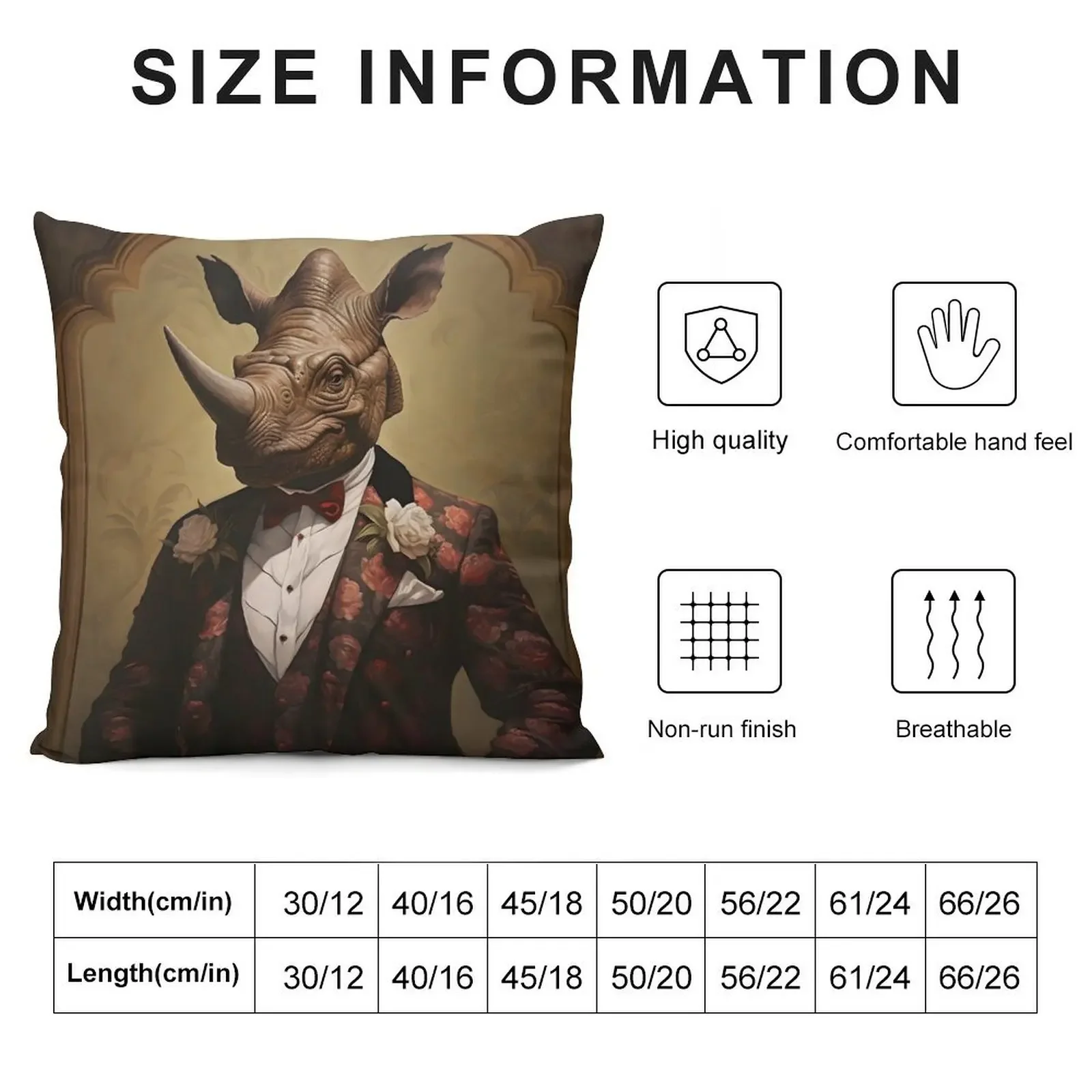 Rhino Portrait Dapper Animal Art Throw Pillow Decorative Sofa Cushion Embroidered Cushion Cover Luxury Sofa Cushions pillow