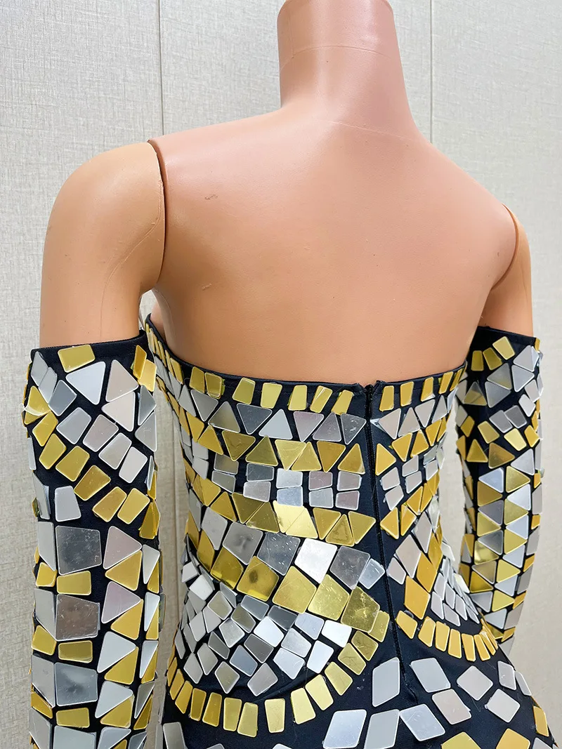Design Tube Top Sequins Механическое вечернее платье Stage Performance Talent Model Catwalk Star Red Carpet Live Broadcast 이브닝 파티드레스