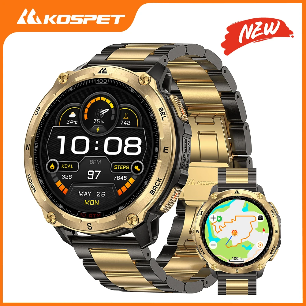 2026 New KOSPET Tank T4 SE Smart Watch for Men Stainless Steel GPS Offline Maps 100M Waterproof 24/7 Health Monitor