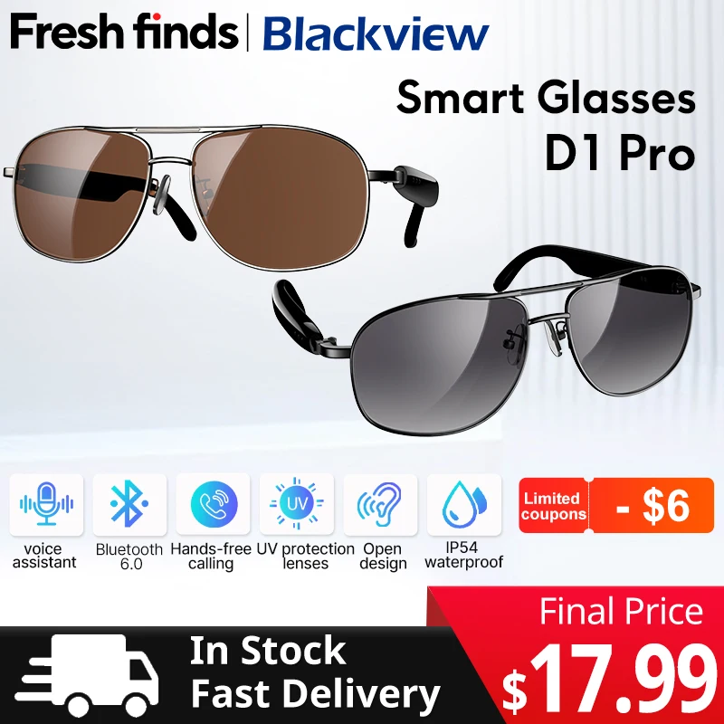 【World premiere】Blackview Smart glasses D1 Pro IP54 Open sound field voice assistant Outdoor UV protection Sunglasses