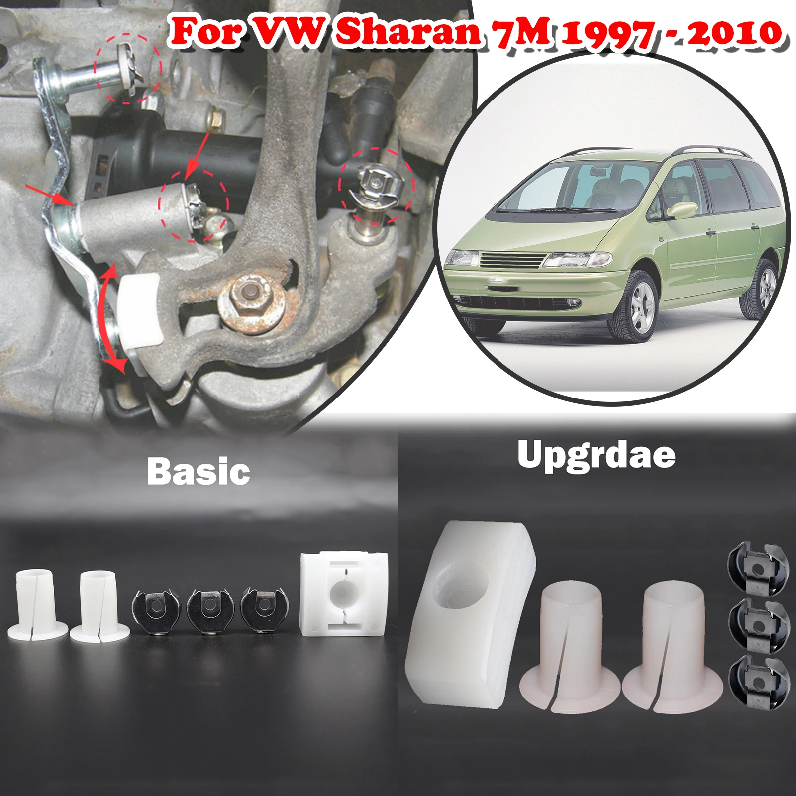 Gear Selector Wiring Washer Shift Relay Lever Slide Shoe Bushing Bearing Kit N90815903 For VW Sharan 7M 1997 1998 1999 - 2010