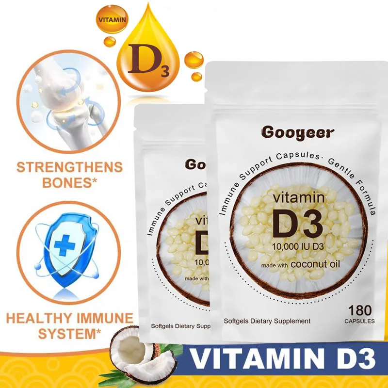 180 cápsulas blandas vitamina D3 10000 IU con aceite de coco para soporte inmunológico función muscular saludable y salud ósea suplemento de vitamina D