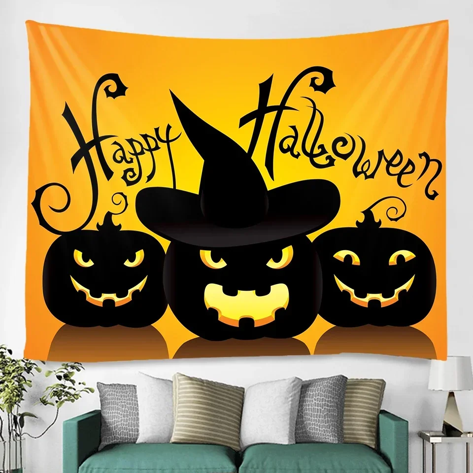 Beautiful Halloween home decoration tapestry psychedelic scene pumpkin wall tapestry hippie witchcraft boho decoration