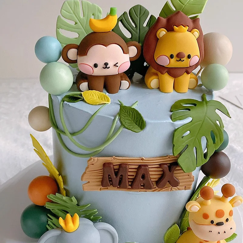 Jungle Safari Birthday Decorations for Baby Shower Forest Animal Lion Elephant Giraffe Cake Topper Kids 1st Birthday Party Decor