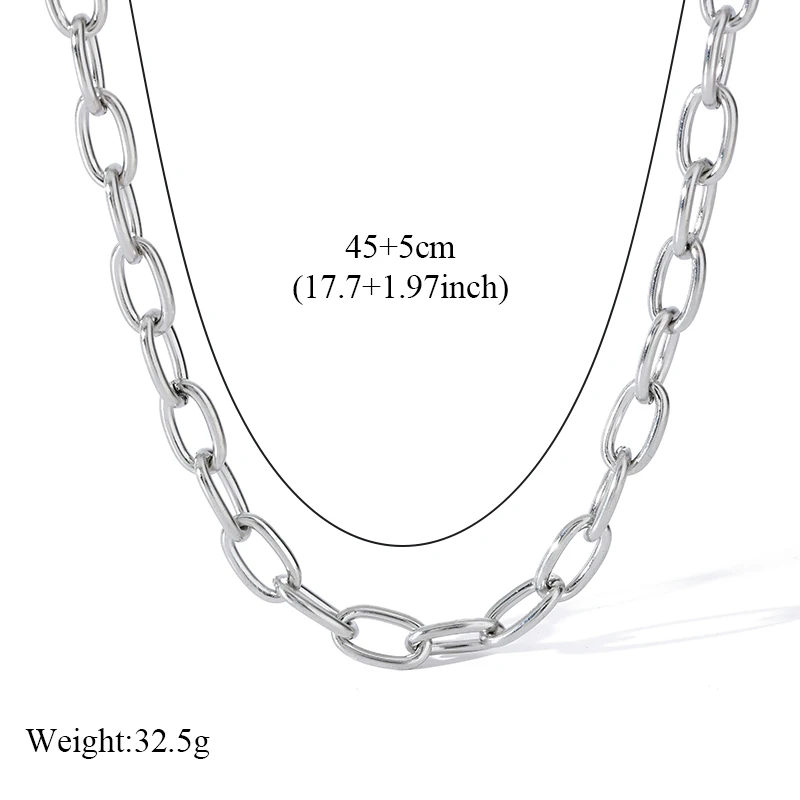 EILIECK 316L Edelstahl Metallketten-Halsketten-Armbänder-Set für Damen, trendige silberfarbene wasserdichte Schmuckstücke, Urlaubsgeschenk – Detail 5