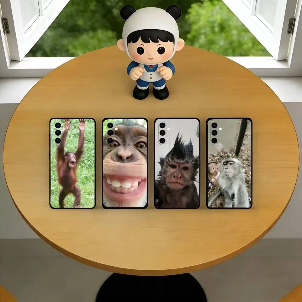 Funny Cute Monkey meme Phone Case For Samsung Galaxy A73,A72,A71,A70,A53,A52,A51,Others Soft Black Cover