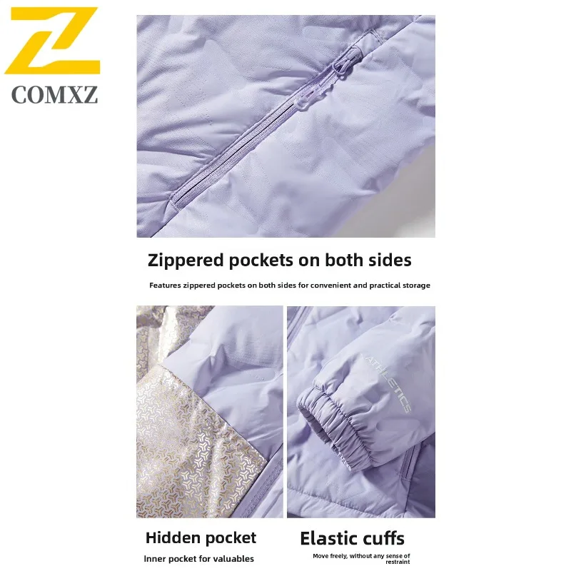 Luksusowa męska kurtka puchowa marki COMXZ, wysokiej jakości, z kapturem, biznesowa, codzienna, lekka, ocieplana kurtka, modna, robocza, pogrubiona kurtka zimowa.