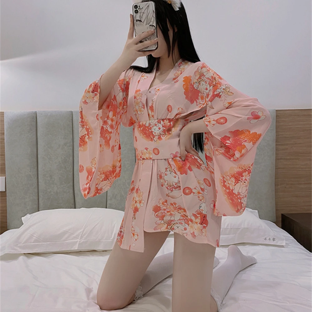 

Women Japanese Temptation Uniform Clothing Ladies Sexy Printed Pajamas Kimono Costume Set Erotic Nightclub Attire Cute Costume