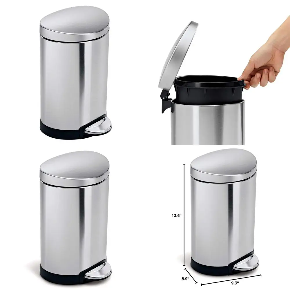 

6L/1.6G Semi-Round Brushed Stainless Steel Bathroom Step Trash Bin
