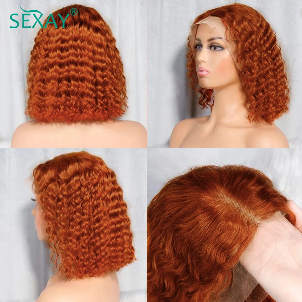 

Orange Curly Lace Front Human Hair Wig Pre Plucked 8-16 Ginger Short Bob Wigs 180 Density 13x4 Lace Frontal Wigs For Black Women