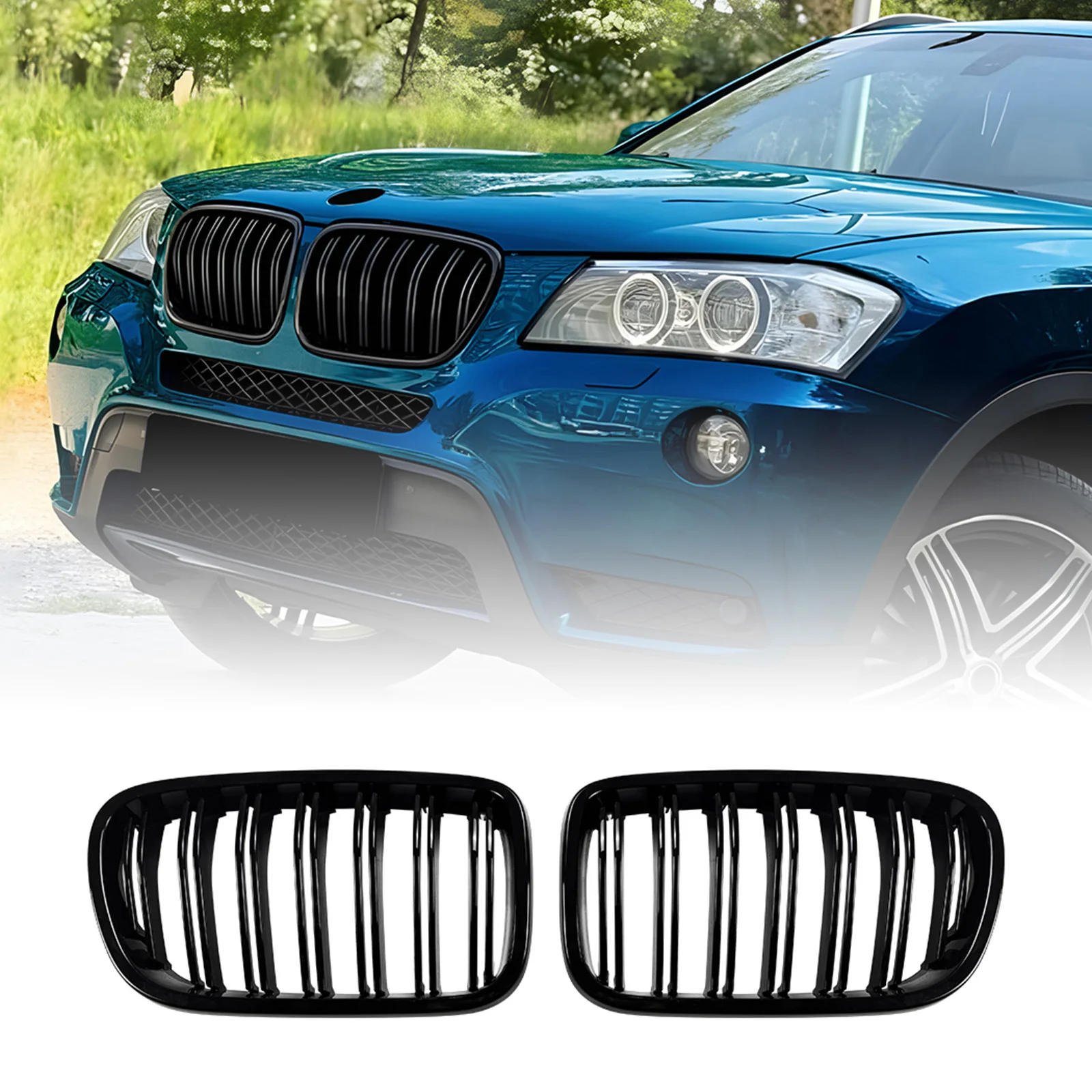 

All Black Front Grille Kidney Racing Grill Upper Bumper Hood Mesh Grid For BMW X3 F25 2011-2013
