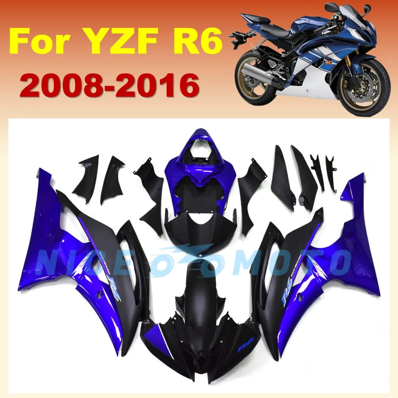 Motorcycle Fairing Injection Kit Complete Fits For YAMAHA YZFR6 2008-2016 YZF R6 09 10 11 12 13 14 15 16 Blue black
