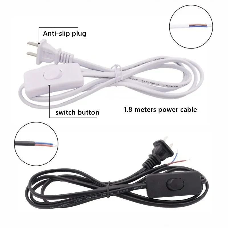 US EU Plug 303 220V Power Cable Cord With Switch US EU Electric Extension Cable Wire AC 220V Power Cord Desktop Strip Cable 1.8m