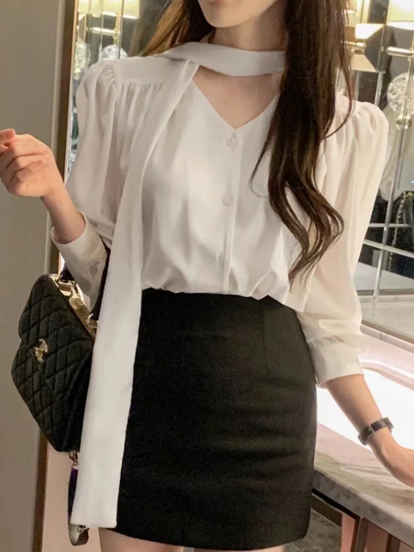 

Ele Long Sve irt Женский шикарный персональный топ Bubble Sve Модный дизайн с узлом Французский Sle Другой материал