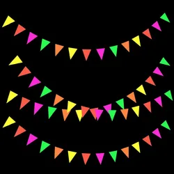 1Packx3M 5ColourNeon Paper Glow Flag Banner Hanging Decorations,Glow Party,80s Glow In The Dark Party Flag Banner Black Light