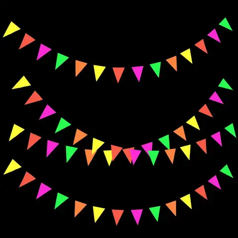 1Packx3M 5ColourNeon 종이 글로우 플래그 배너 매달려 장식, 글로우 파티, 80s 어둠 속에서 빛나는 파티 플래그 배너 블랙 라이트