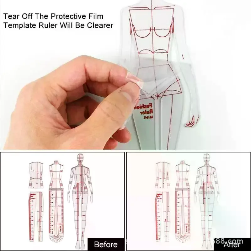 1Pcs Clear Illustration DIY Quilting Clothing Design Rulers Fashion Drawing Template Ruler For Drafting Clothing Designers