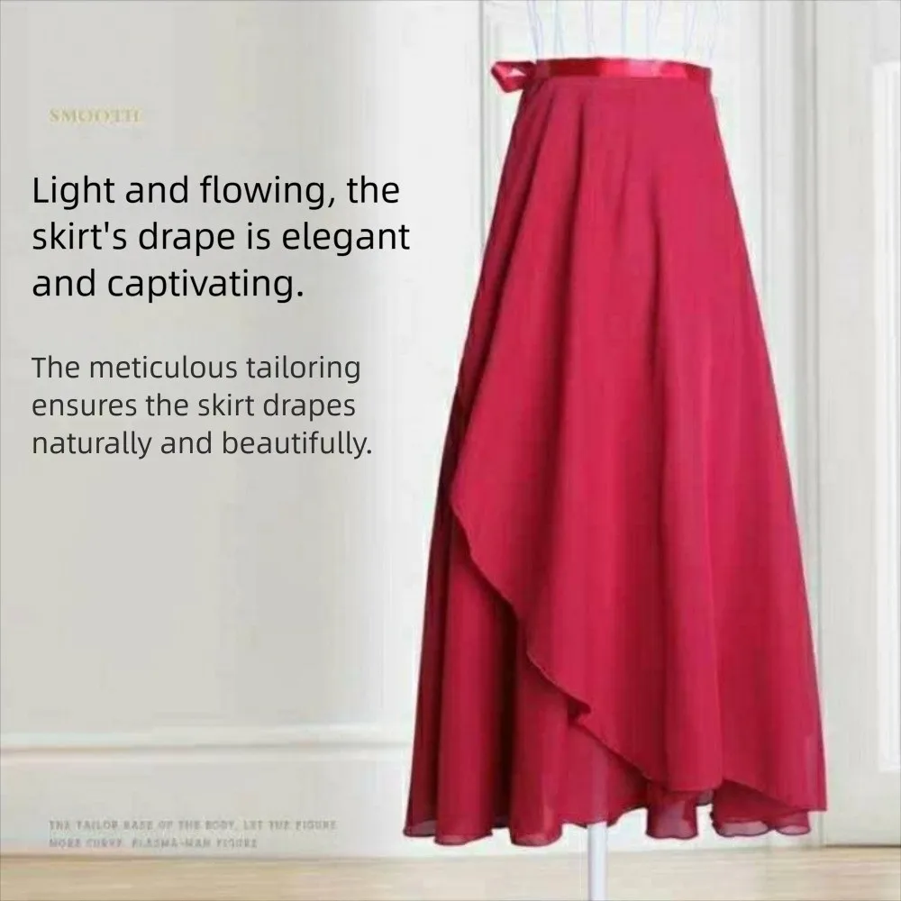 ربطة عنق طويلة تنورة الباليه التفاف وشاح لون نقي طويل الشيفون تنورة رقص فستان رقص اكسسوارات الرقص أزياء رقص تنورة #2