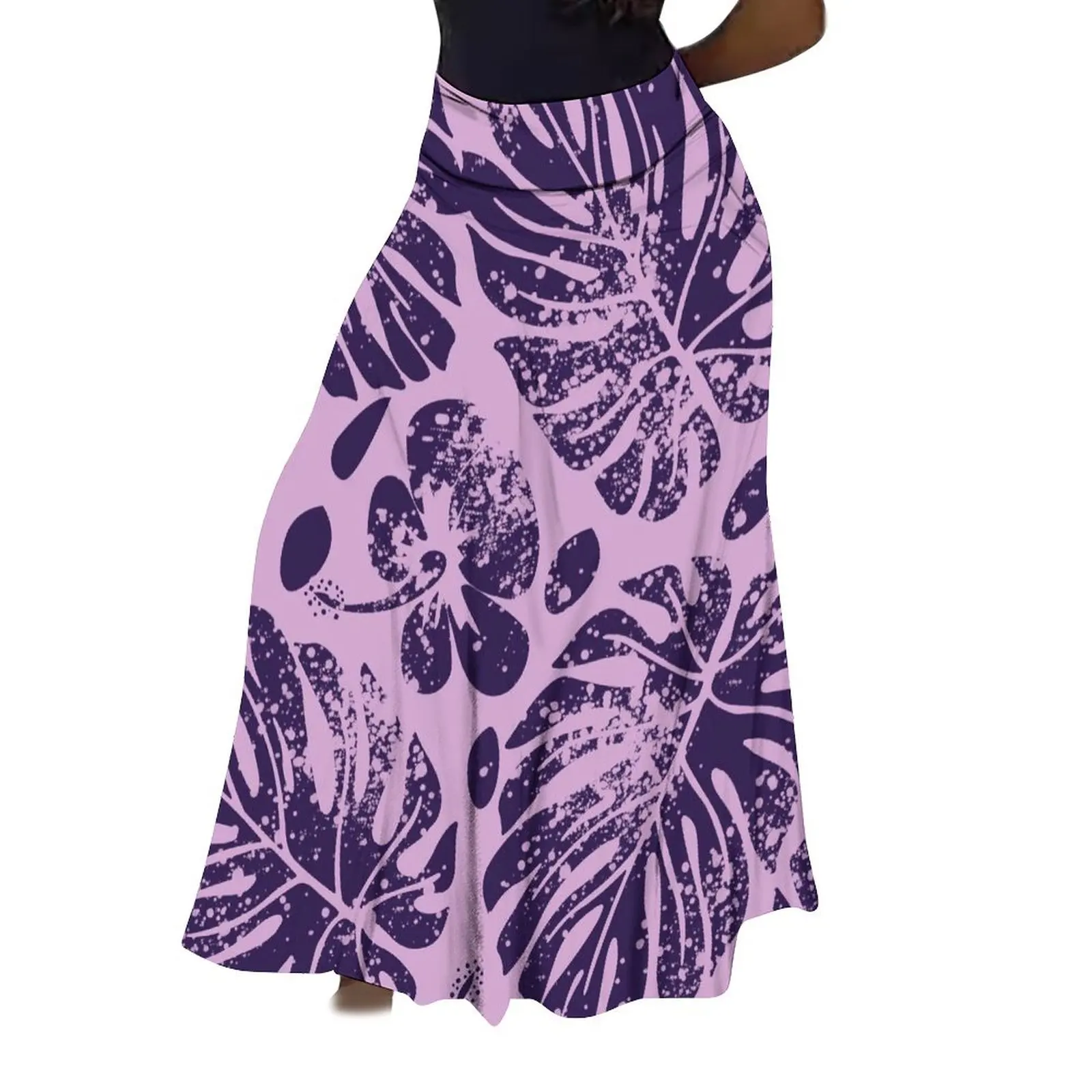 2024 Ethnic Style Ladies Casual High-Waisted Skirt Matching Ball Loose Maxi Polynesian Island Design Art Print