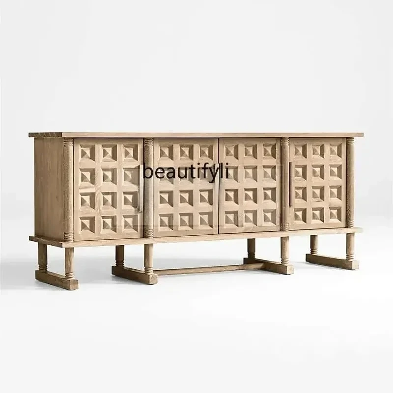 

New style Retro solid wood dining side cabinet Nordic wabi-sandy wind log weathered decorative entrance foyer cabinet
