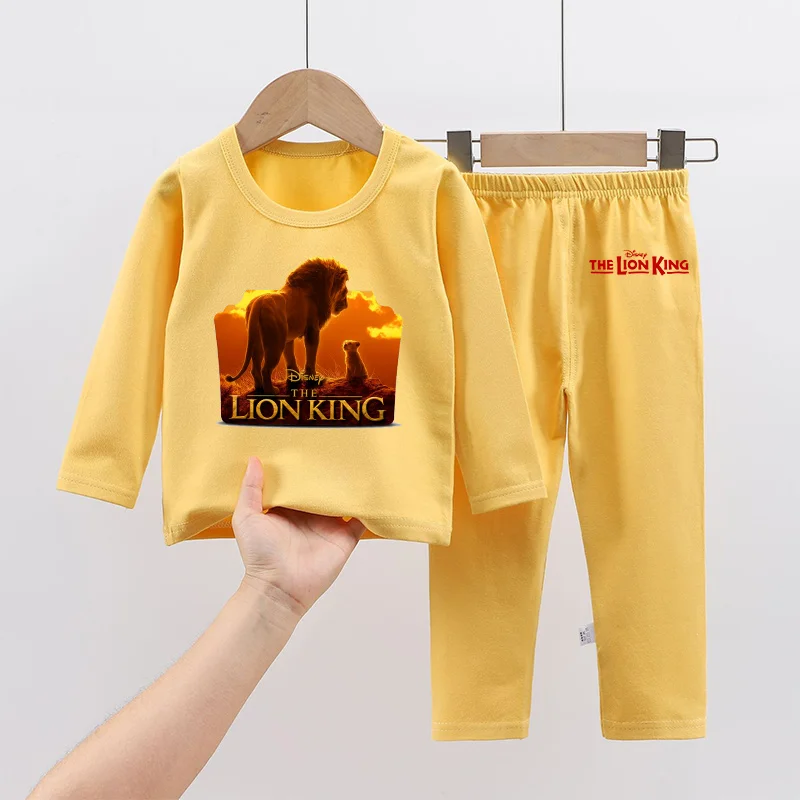 Mufasa Lion King Pajamas Pants Set Children Warm Long Sleeve Homewear Winter Cartoon Thermal Tops Pants Loungewear Suit Gifts