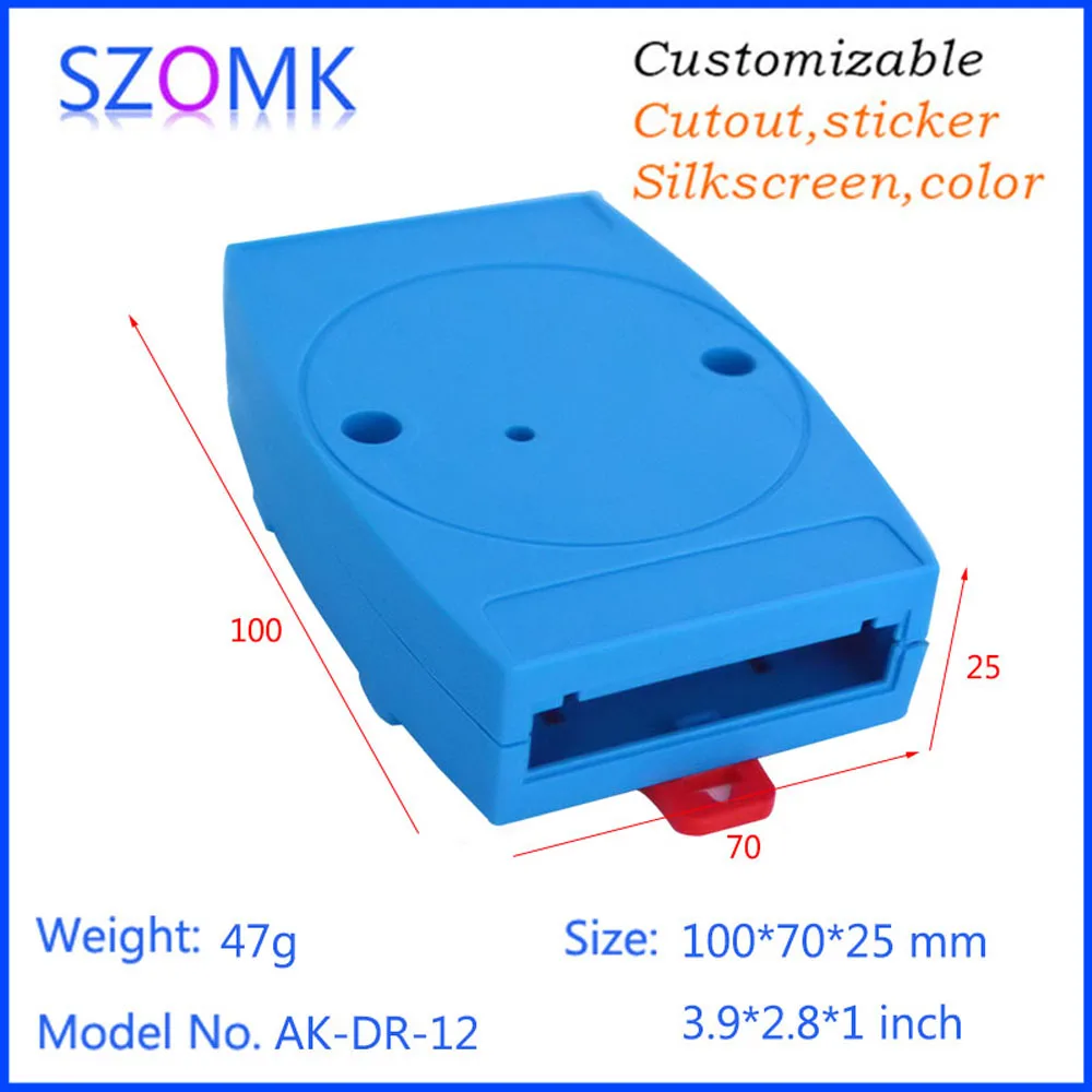 SZOMK Din rail enclosure box electronic project 1PCS 100*70*25mm abs wall mounting blue plc din rail plastic enclosure