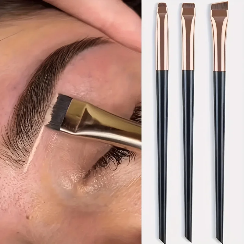 Juego de 3 Brochas de Maquillaje Profesionales - Precisión para Cejas, Delineador y Aplicación de Polvo - con Cerdas de Nailon - para una Definición Natural