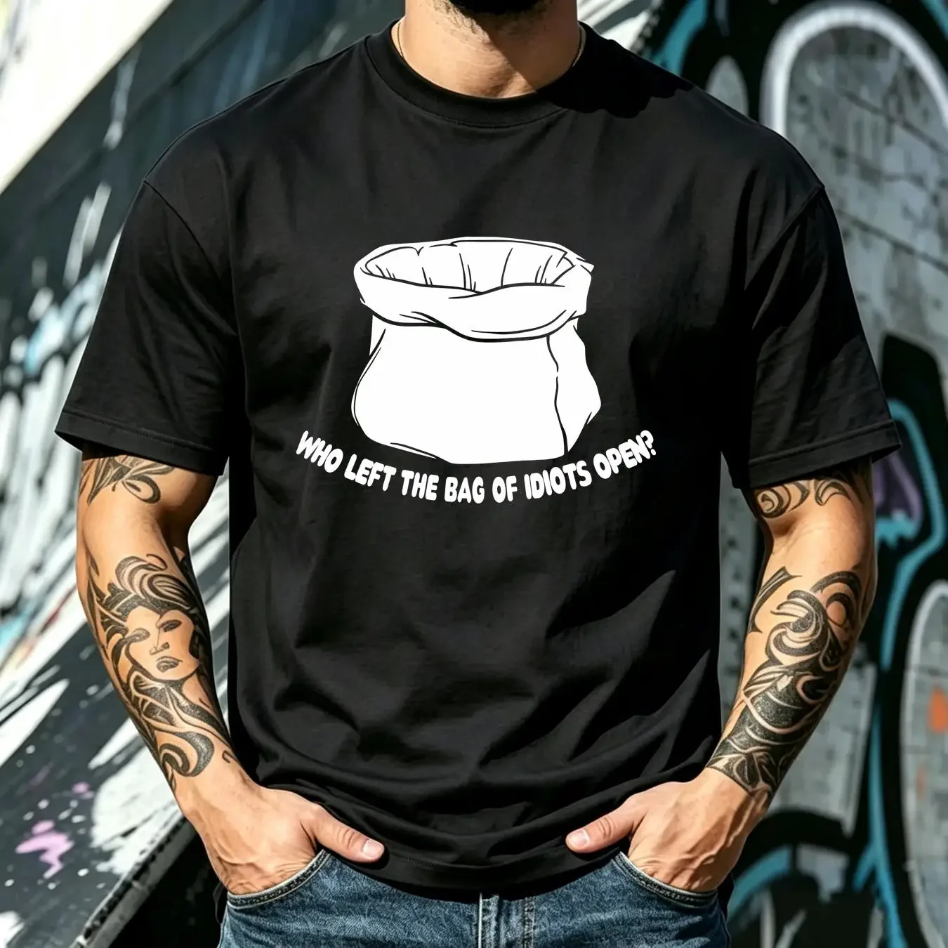 washed T Shirt Who Left The Bag Of Idiots Open Womens Funny Novelty vintage Washed Slightly Stylish fashion Breathable
