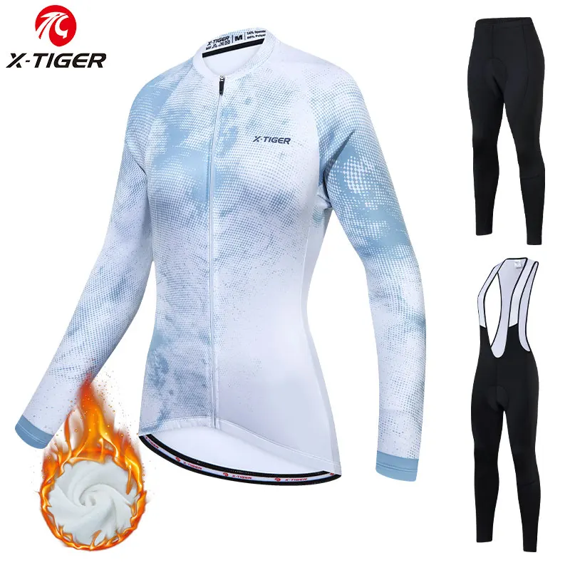 

X-TIGER Women Cycling Set Winter Keep Warm Thermal Bicycle Pants Bike Jerseys Set Ropa Maillot Ciclismo Outdoor Cycling Clothing