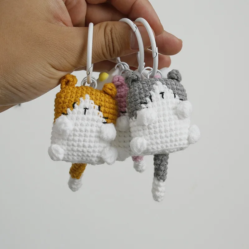 Creative Gifts Crochet Cat Key Chain Dolls Cute Handwoven Fat Cat Pendant Knitted Animal Key Ring Bagpack Decor Holiday Gifts
