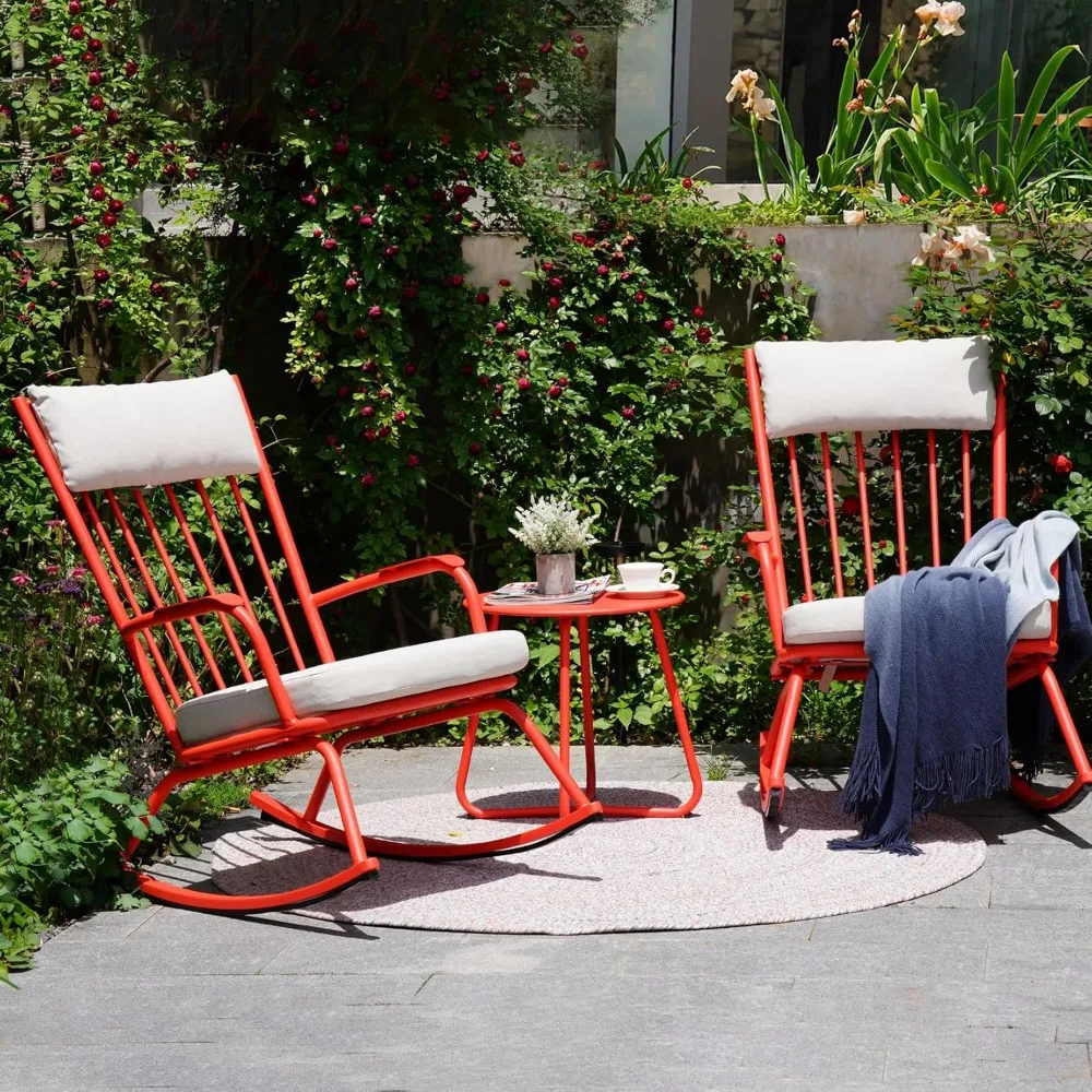 

Outdoor Rocking Chair Set,Steel Rocking Chairs with Cushions and Small Round Side Table, Outdoor Bistro Set for Patio Porch Deck