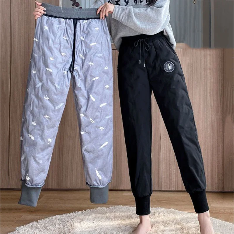 Down Cotton Sweatpants Women Oversize 4xl Winter Warm Jogger Harem Cargo Pants Cartoon Thick Ankle Length High Waist Pantalones