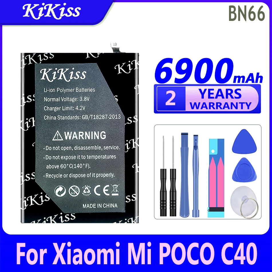 

6900mAh KiKiss Powerful Battery BN66 BN 66 For Xiaomi Mi POCO C40 Mobile Phone Batteries