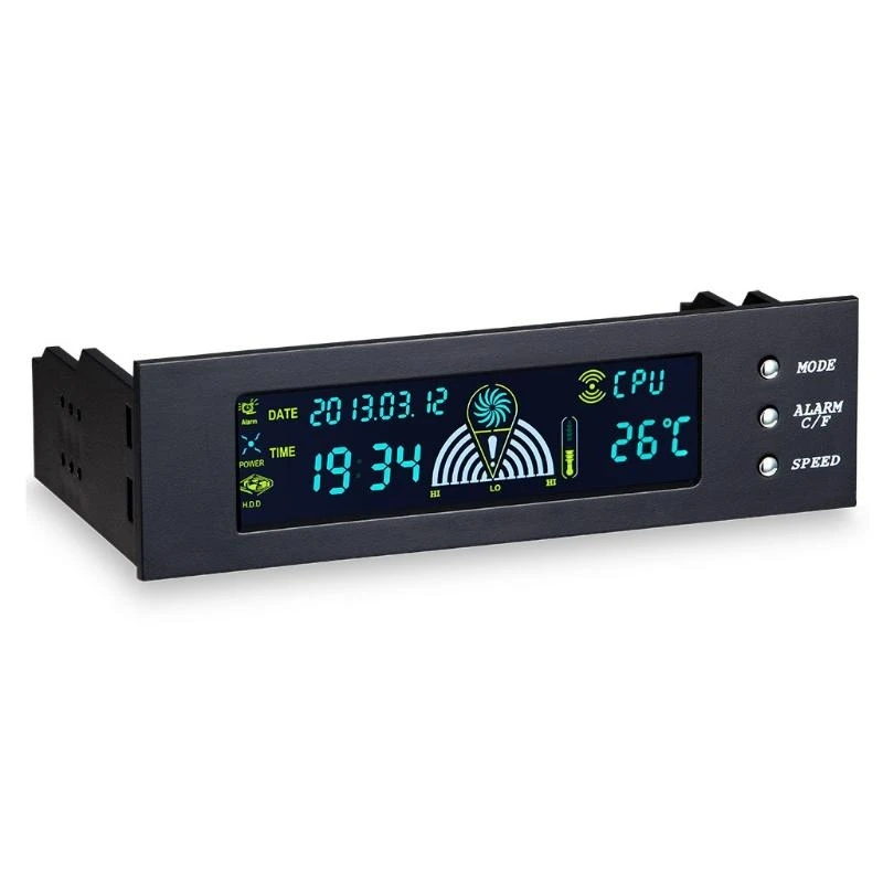 Fans Speed Computer Fan ControllerTemperature Sensor PC Cooling Fan Controller Front Panel Date for Time Temperature Dis