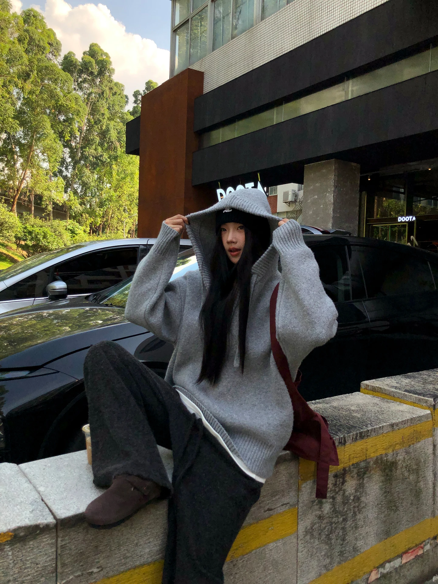 سترة نسائية فضفاضة محبوكة رمادية اللون بأسلوب كسول، ملابس خارجية عادية مريحة وقابلة للتنفس من مادة ناعمة بأكمام طويلة