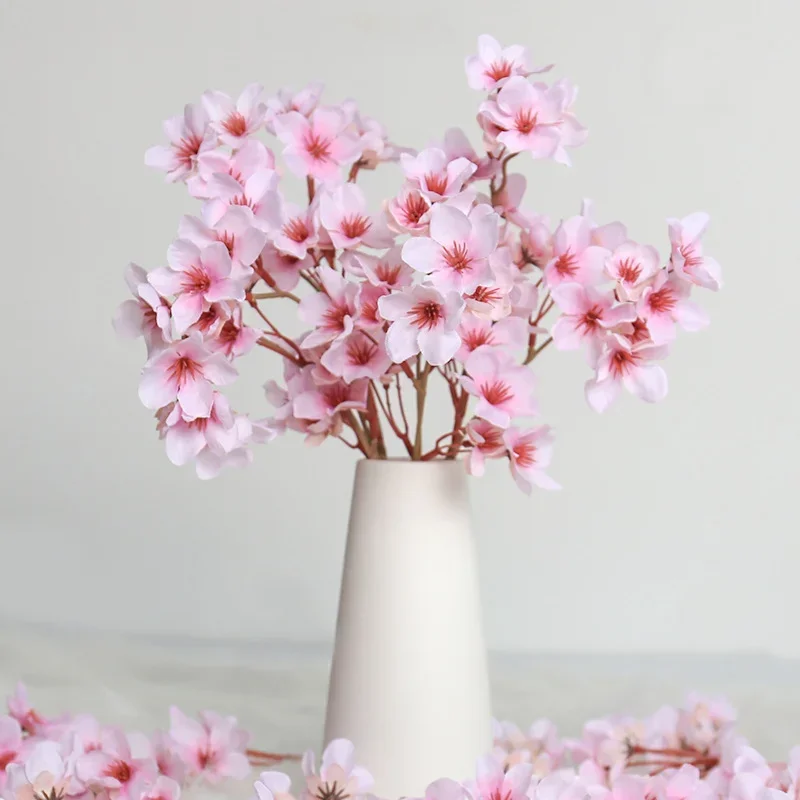 1pc Simulated Peach Blossom Artificial Short Branch Silk Flower Spring Wedding Decoration Home Decoration Fake Flower