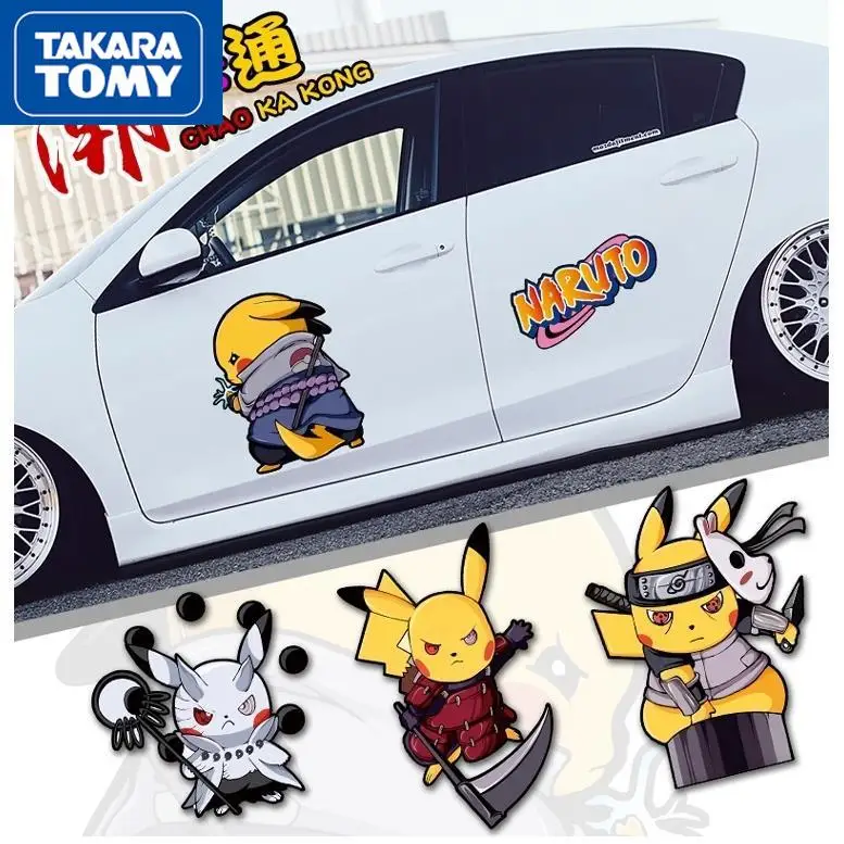 TARAKA TOMY Pokemon Pikachu Car Sticker Car Sticker Cartoon Cute Car Door Scratch Blocking Body Sticker Creative Sticker