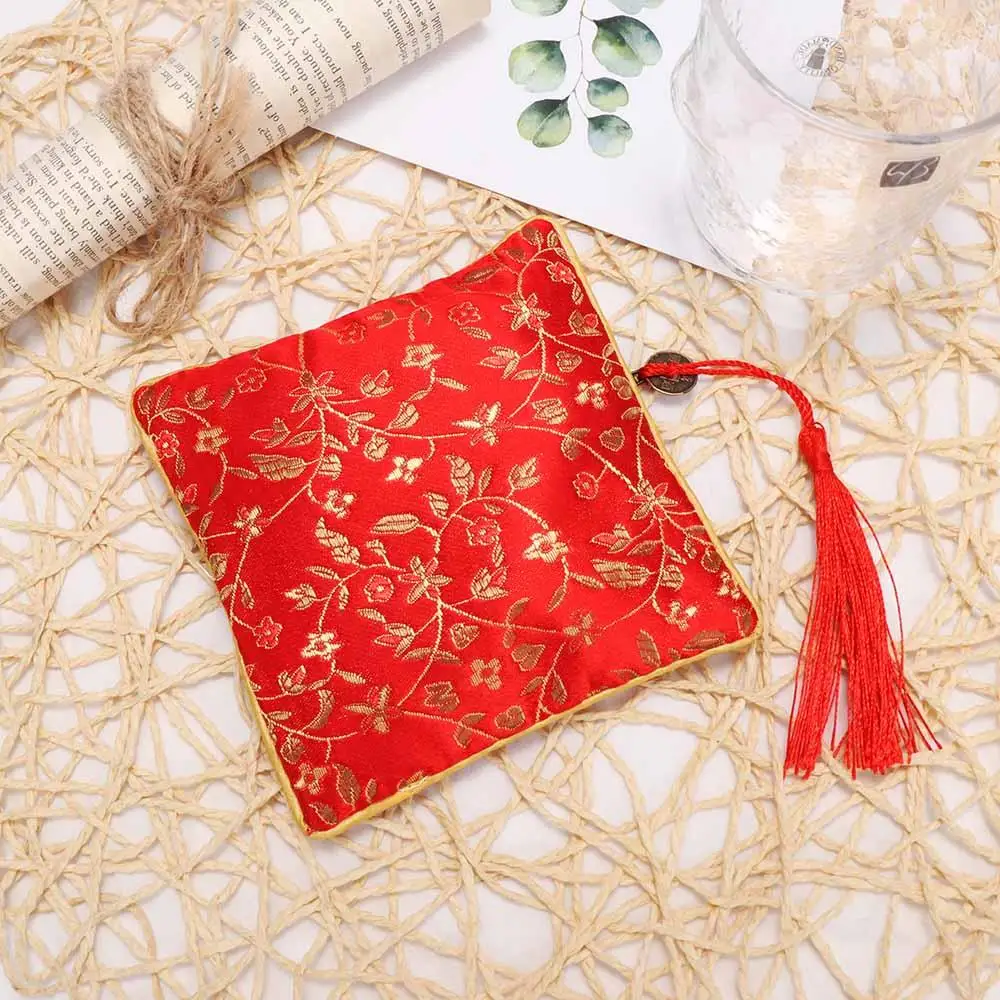 Quartet Plate Fabric Floral Brocade Tassel Quartet Zipper Jewelery Bag Handbags Wallet Tips Bag