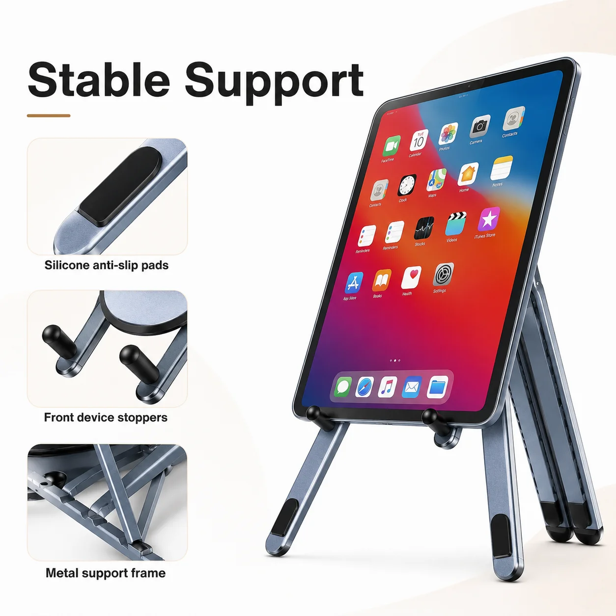 Universal Foldable 4‑Point Support Stand, Angle Adjustable ABS Bracket for Phone Tablet Laptop, Easy Carry for Travel Office Hom