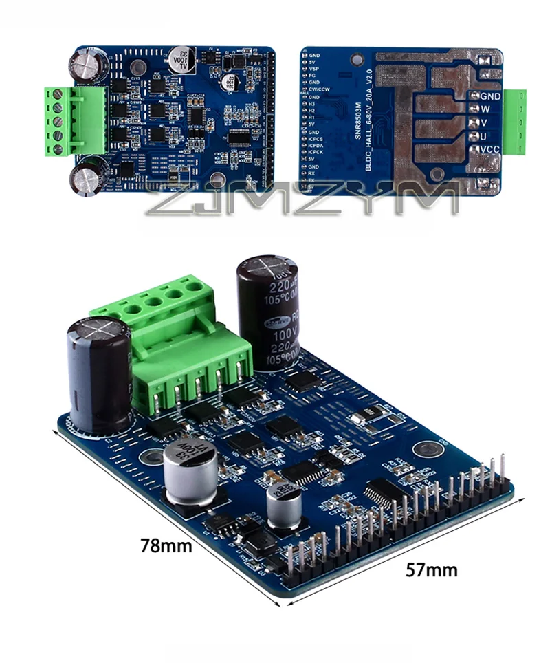 High Power DC 6-80V BLDC Three Phase Brushless Motor Controller 1600W 20A PWM Hall Effect Motor Control Driver Board Regulator